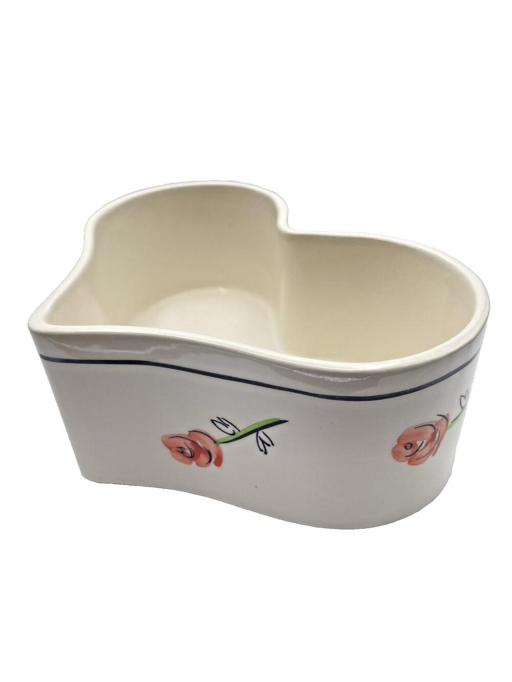 Vintage Hand Painted Heart Shaped Portugal Ceramic Planter Floral Trinket Dish